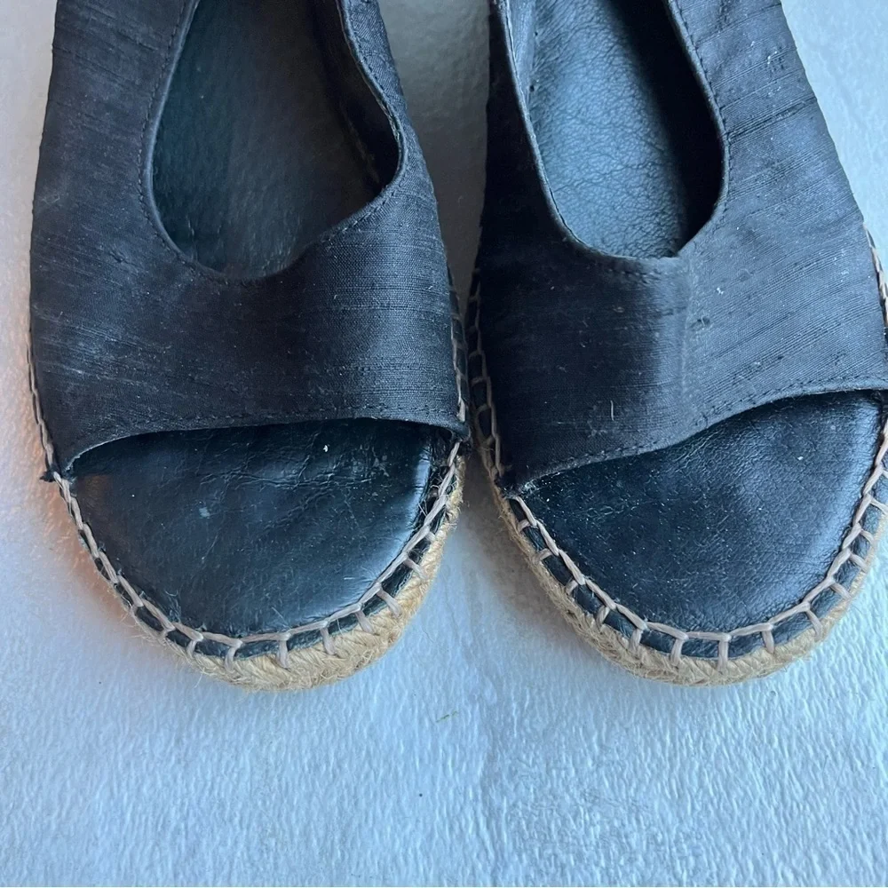 ** ERIC MICHAEL black Suede Espadrille Wedge Sandals 37 tie back
